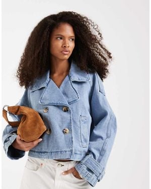 Vero Moda Cropped Denim Trench Coat - Blue