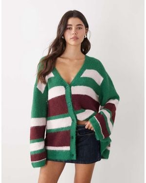 Monki Cárdigan Burdeos Y Rosa A Rayas Extragrande De - Verde