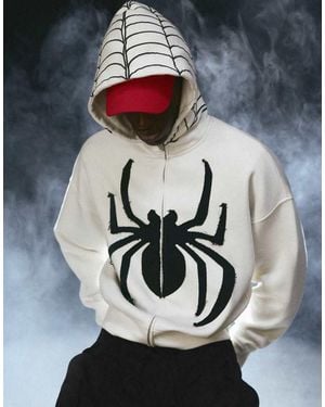 Bershka Felpa Con Cappuccio Con Zip Spider- Bianca - Grigio