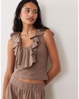 Miss Selfridge V-neck Ruffle Tank Top Co-ord - Brown
