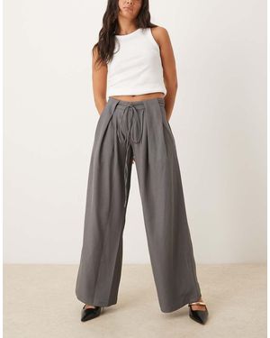 Motel Rivela Tie Waist Wide Leg Tailored Trousers - Grey