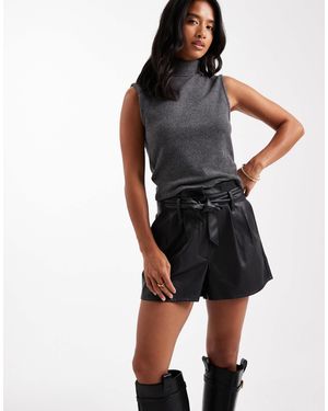 Miss Selfridge Faux Leather Belted Shorts - Black