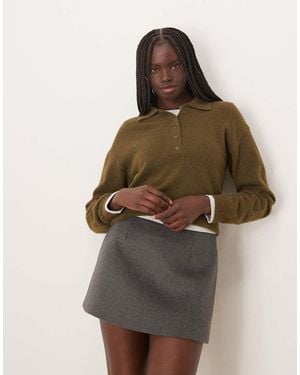 Mango Knitted Polo Top - Green