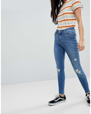 New Look Ripped Skinny Frayed Lift And Shape Jean - Blue