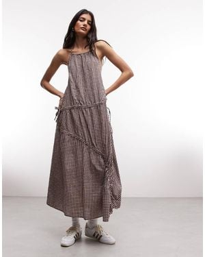 Collusion High Neck Channel Detail Midi Dress - Brown