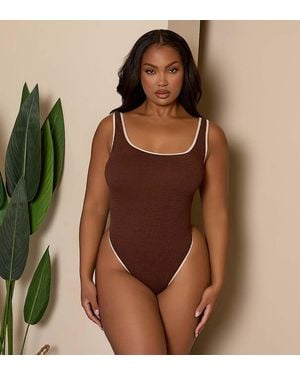 Moda Minx Curve Contrast Binding Swimsuit - Brown
