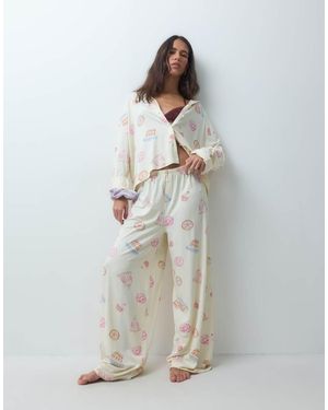 ASOS Viscose Super Soft Long Sleeve Shirt & Trouser Pyjama Set - White