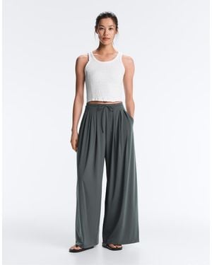 Oysho Light Touch Wide-Leg Trousers - White