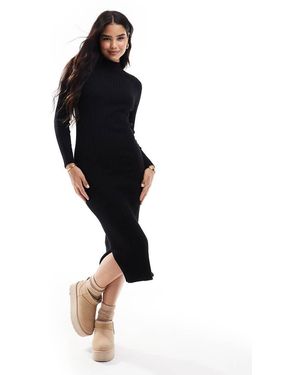 Threadbare High Neck Ribbed Knitted Midi Dress - Black