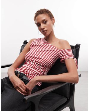 Monki Off Shoulder Ruched Top - Pink