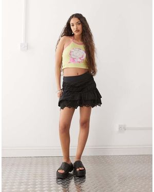 Reclaimed Vintage Western Cowgirl Mini Skirt With Lace Hem - Natural