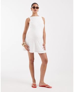Vero Moda Jersey Floral Broderie Sleeveless Mini Dress - White