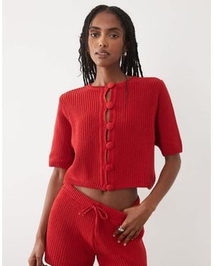 ASOS Knitted Cotton Blend Cardigan Co-ord - Red