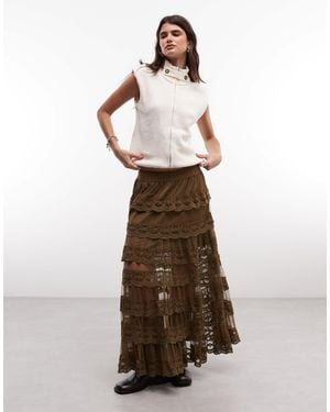 AllSaints Maggie midirock aus mesh mit stufenvolants und spitzendetail - Weiß