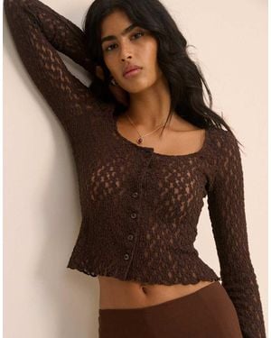 Nobody's Child Lace Scoop Neck Cardigan - Brown