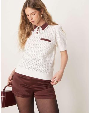 Neon Rose Pointelle Pull On Cropped Sweat - White