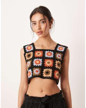 Vila Top Corto Con Patrón De Patchwork De Croché De - Negro