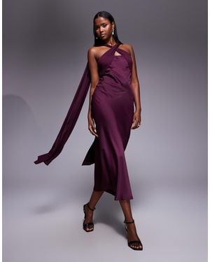 ASOS Twist Detail Satin Chiffon Maxi Dress With Scarf - Purple