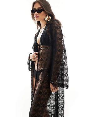 Miss Selfridge Lace Wide Sleeve Maxi Kimono - Black