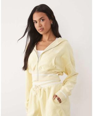 Kaiia Embroidered Logo Oversized Zip Up Side Stripe Towelling Hoodie Co-ord - Natural