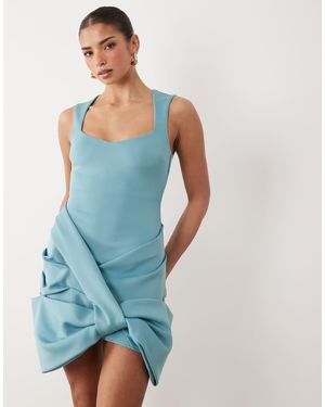 ASOS Square Neck Mini Dress With Bow Skirt Detail - Blue