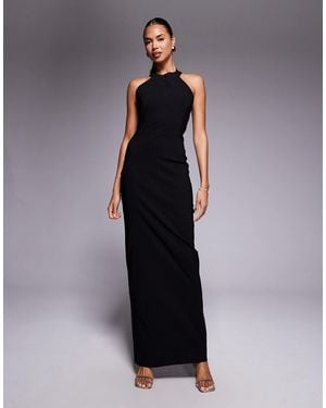 Vesper Bengaline High Scoop Halterneck Low Back Maxi Dress - Blue