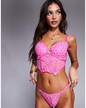 ASOS Roxy Spot Mesh Corset With Heart Details - Pink