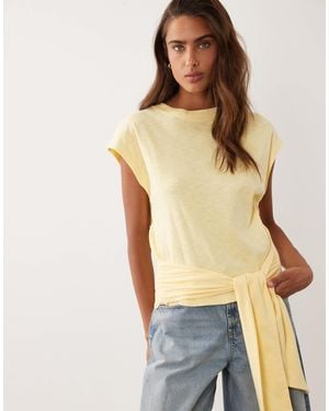 ASOS Short Sleeve With Tie Detail Top - Natural