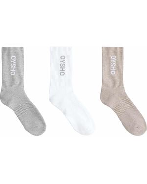 Oysho – 3 paar klassische socken aus baumwollmix - Weiß