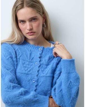 Reclaimed Vintage Crochet Cable Knit Cardi - Blue