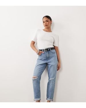 New Look Tori Ripped Mom Jean - Blue