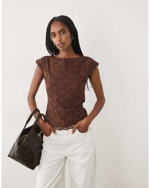 Abercrombie & Fitch Reversible Scoop Neck Lace Top With Removable Bra - Brown