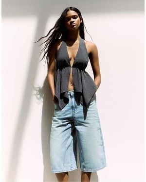 Bershka Halter Neck Tie Top - Blue