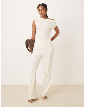 Vila Wide Leg Ribbed Trouser Co-Ord - Natural