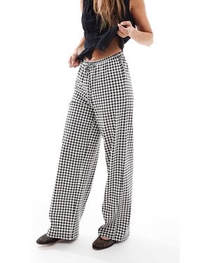 Threadbare Pantalon droit en jersey à taille nouée et carreaux vichy - et blanc - Noir