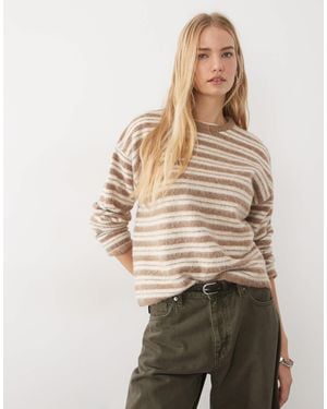ASOS Gebürsteter gestreifter pullover mit rundhalsausschnitt - Natur