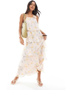 Pieces Ruffle Tiered Maxi Dress With Corsage Detail - White