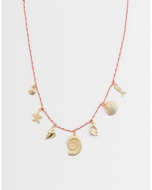 ASOS Red Corded Necklace With Sea-life Charms - Natural
