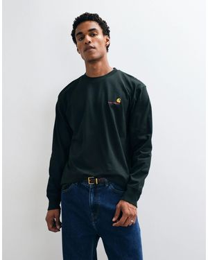 Carhartt American script t-shirt à manches longues en foncé - Bleu