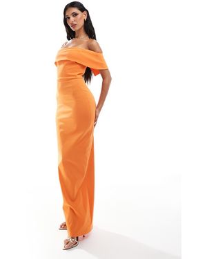 Vesper Vestido Largo Con Escote Palabra De Honor Plegado De Bengalina De - Naranja