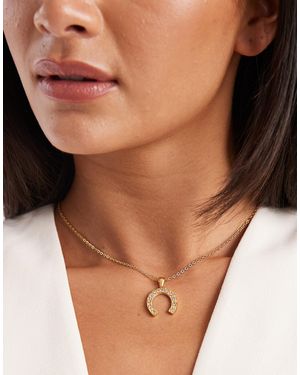 ASOS Waterproof Stainless Steel Sparkly Horse Shoe Charm Necklace With Cubic Zirconia Crystals - Natural