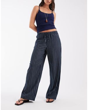 Vero Moda Pantaloni A Fondo Ampio Effetto Lino A Righe Con Coulisse - Blu