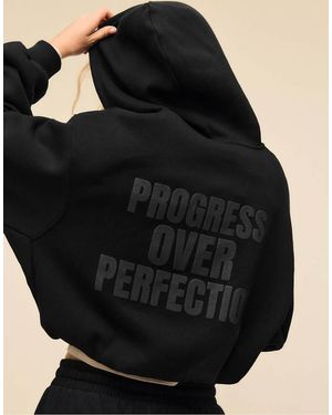 Stradivarius Printed Hooded Bomber Sweatshirt - Black