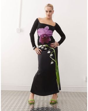 Tyler McGillivary Lily Of The Valley Satin Midi Skirt - Black
