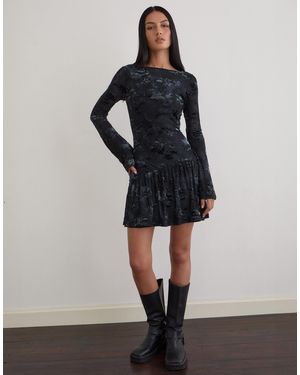 Motel Anyeli Velvet Leaf Mini Dress - Black