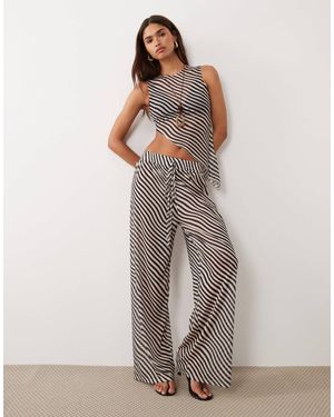 BRONZE SNAKE Mia Sheer Striped Aysmetrical Top And Trouser Set - Grey