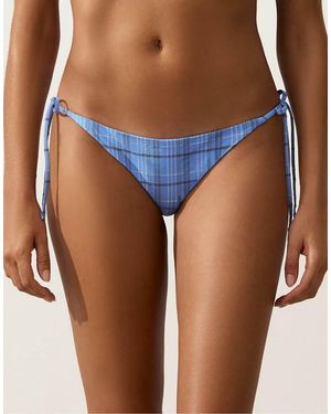 Oysho Medium-Coverage Check Print Tie Bikini Briefs - Blue