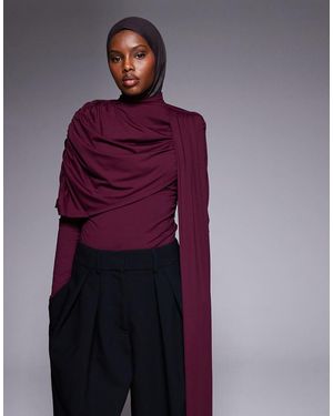 ASOS Long Sleeve Top With Drape Over Scarf - Purple