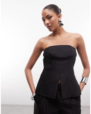 AllSaints Charley Co-Ord Tailored Linen Blend Bodice Top - Black