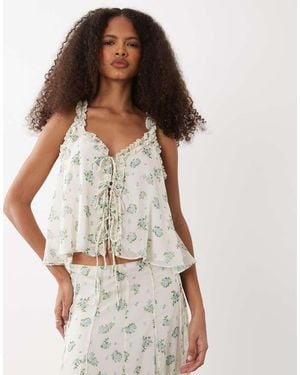 Mango Crushed Ruffle Tie Front Sleeveless Top Co-Ord - White